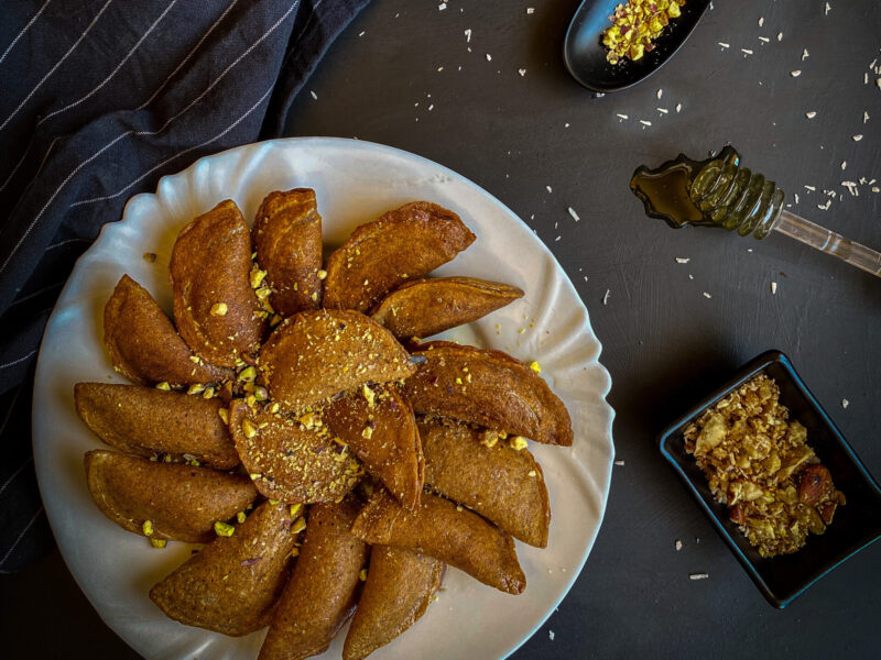 Healthier Homemade Classic Stuffed Qatayef (Middle Eastern Pancakes)