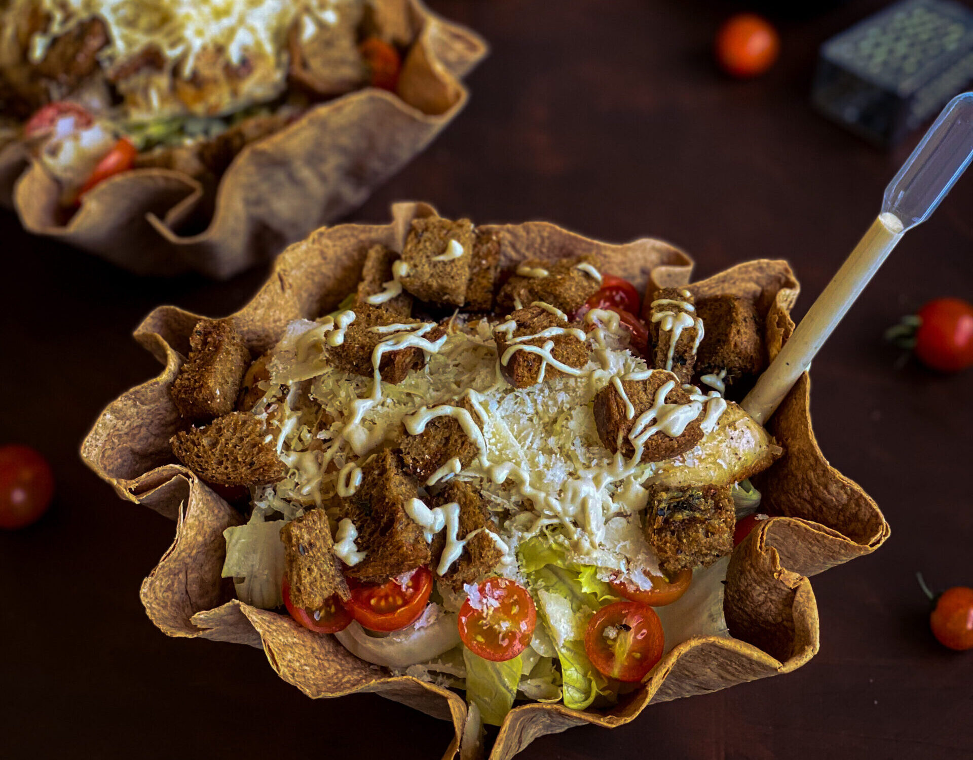 The Best Skinny Homemade Chicken Ceasar Salad in Tortilla Bowl