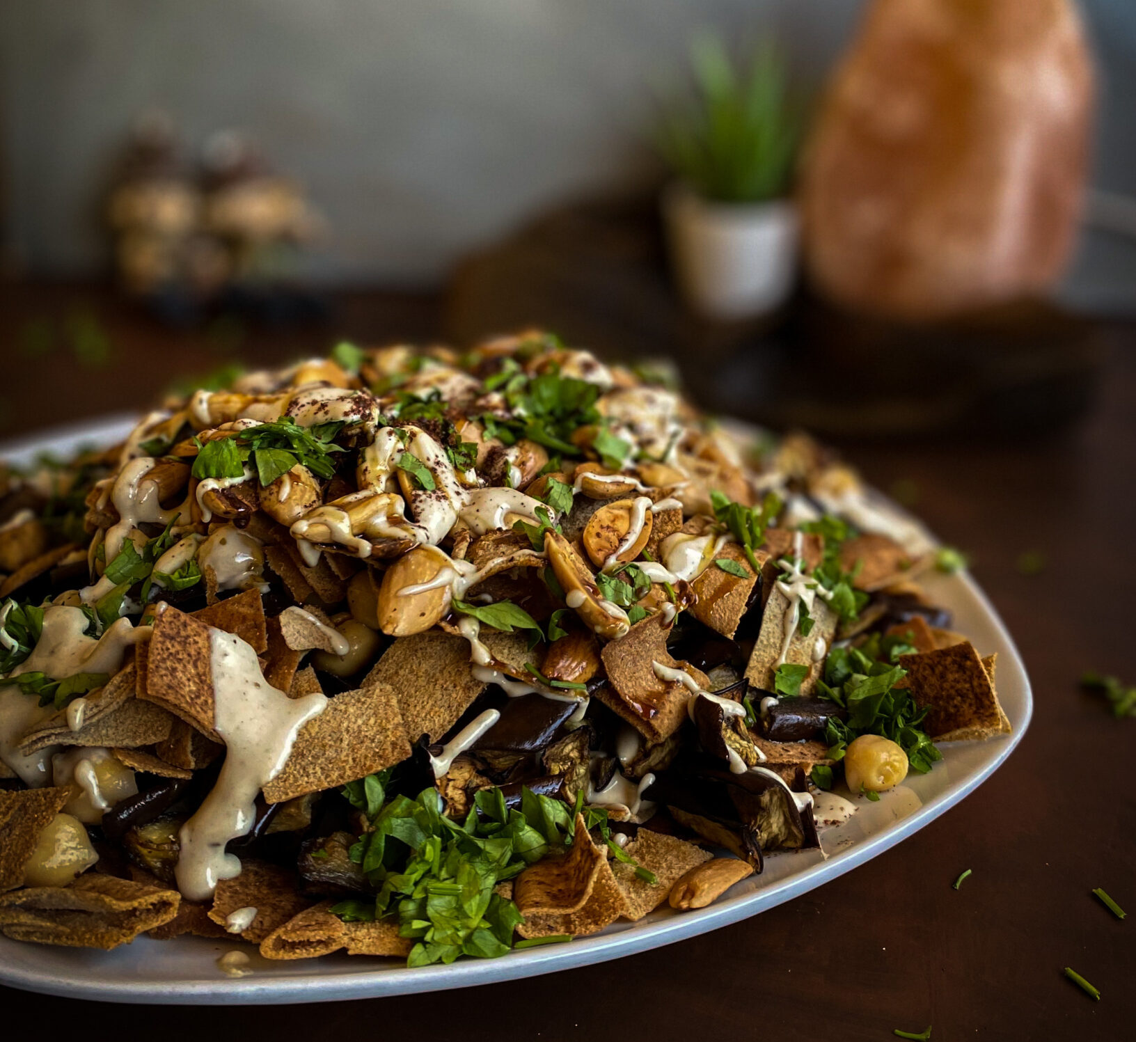 Healthy Vegan Eggplant Fatteh